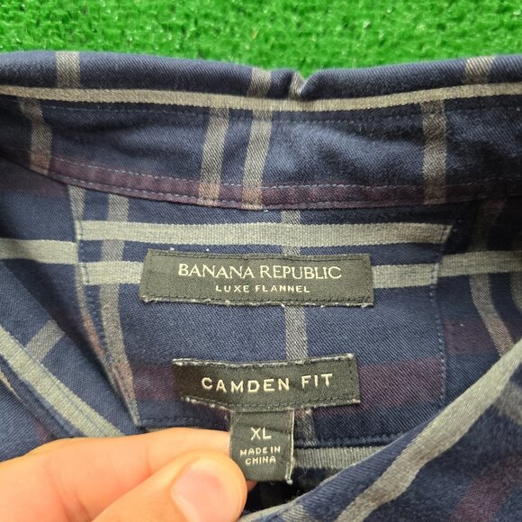 Banana Republic Shirt Mens XL Blue Plaid Button Up Camden Luxe Flannel Preppy - Picture 8 of 10